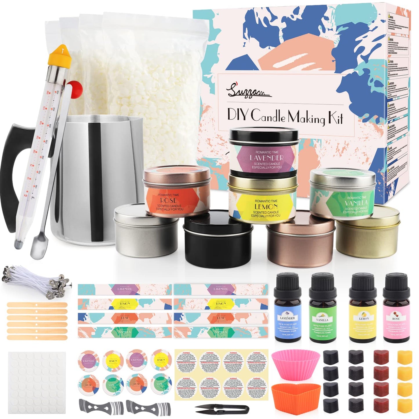 Candle Making Kit, DIY Candle Making Set for Adults Kids, candle pouring supplies with soy wax, candle jars, fragrance oil, dyes, stickers