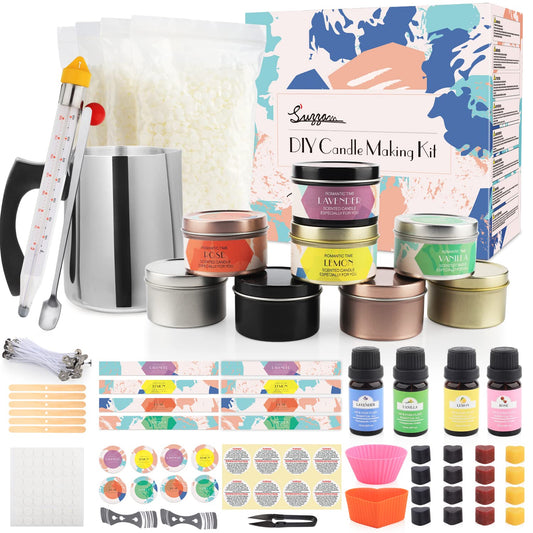 Candle Making Kit, DIY Candle Making Set for Adults Kids, candle pouring supplies with soy wax, candle jars, fragrance oil, dyes, stickers