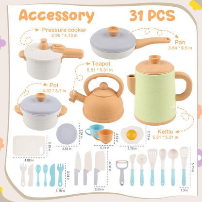 Dreamon Mud Kitchen Accessories Outdoor Kids Kitchen Play Kitchen Accessories Children's Pots And Pans Set 31PCS Kitchen Role Play Christmas Gift for Ages 3 4 5 6 years