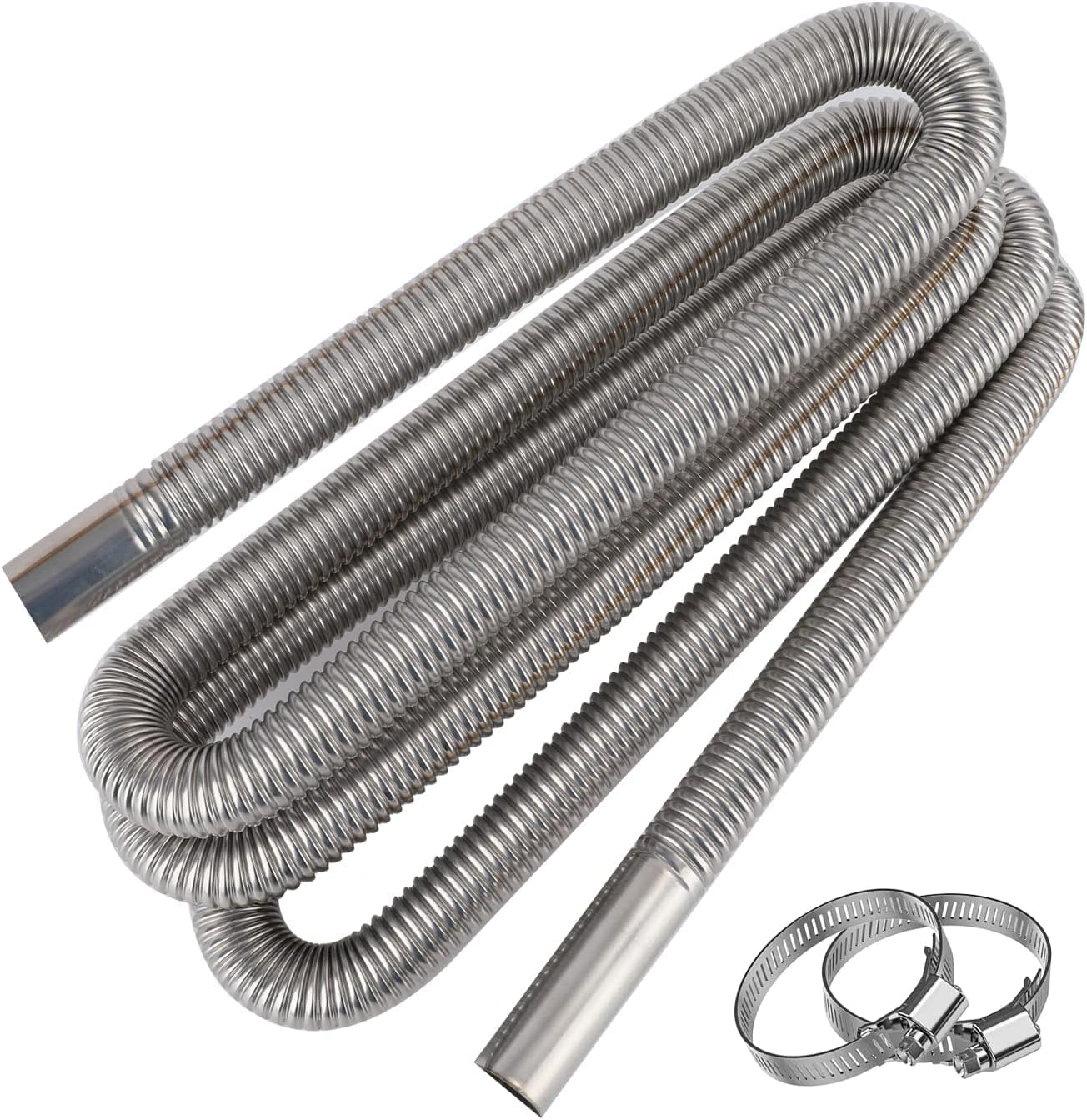 Exhaust hose for power generators, Cakapapo 300CM car stainless steel exhaust pipe, with two stainless steel clamps for diesel heaters