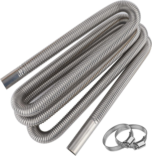 Exhaust hose for power generators, Cakapapo 300CM car stainless steel exhaust pipe, with two stainless steel clamps for diesel heaters
