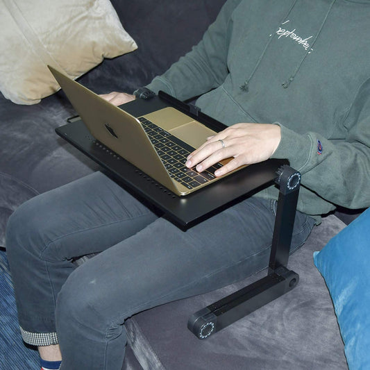 Ideal Swan laptop stand, adjustable height, foldable laptop table holder, notebook stand with mouse pad for bed or couch, laptop desk for MacBook, Dell, Lenovo, Samsung, Acer - Black.