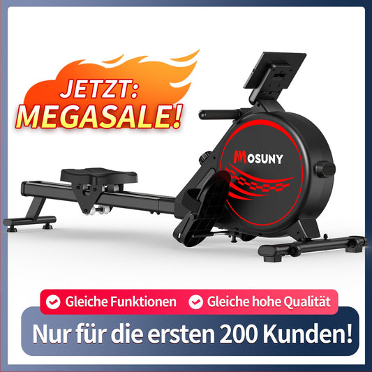 Home rowing machine, 16 levels of resistance, MOSUNY Quiet Magnetic Rowing Machine, Upgraded Dual Slide Rails, App-compatible LCD display, Supports up to 160kg.