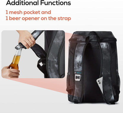 TOURIT Cooler Backpack Lightweight Backpack 28L with Bottle Opener Holds 30 Cans Tie Dye Black