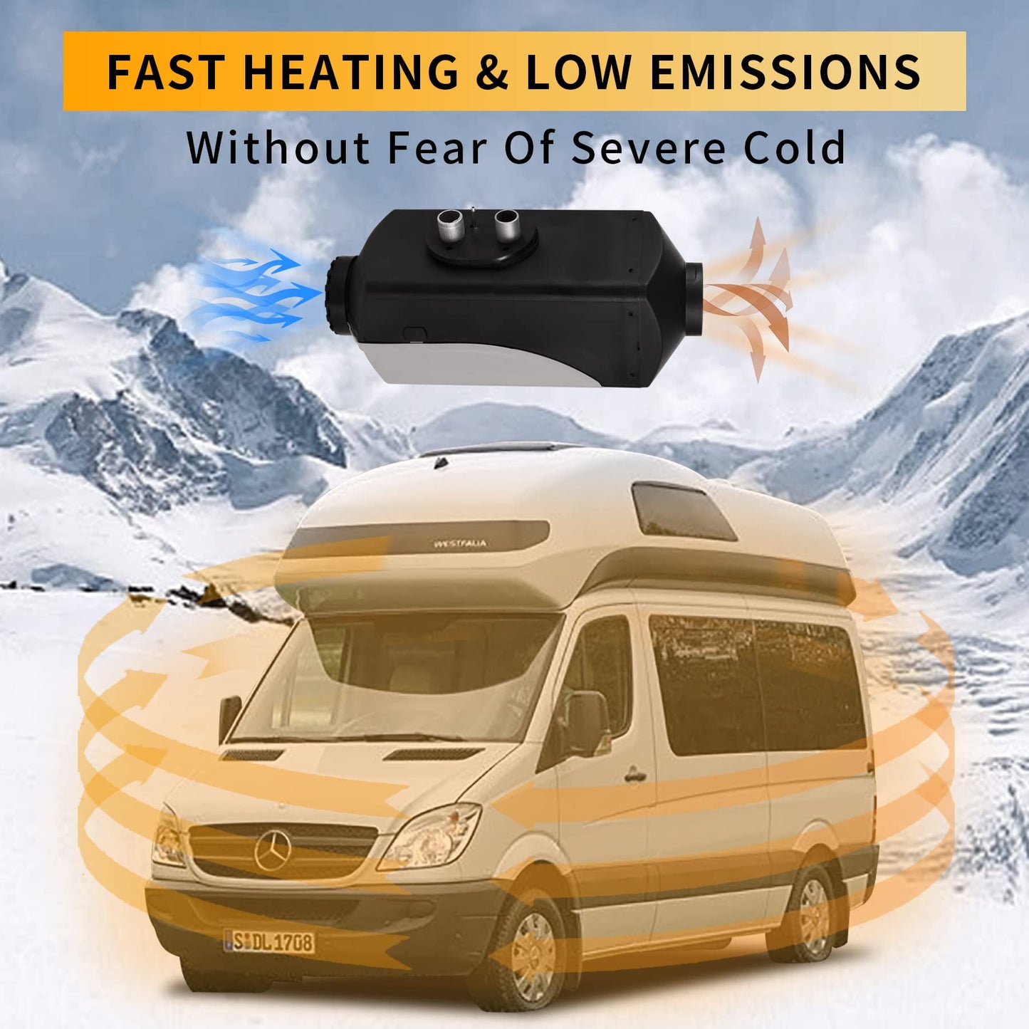 12V 5KW diesel heater, diesel parking heater with 10L tank, LCD monitor, automatic altitude detection diesel air heater for car, truck, bus, RV, and trailer.