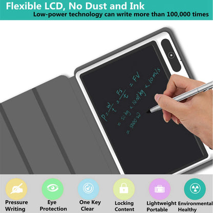 LCD writing tablet, electronic notepad writing tool, 10-inch digital drawing board with faux leather case.