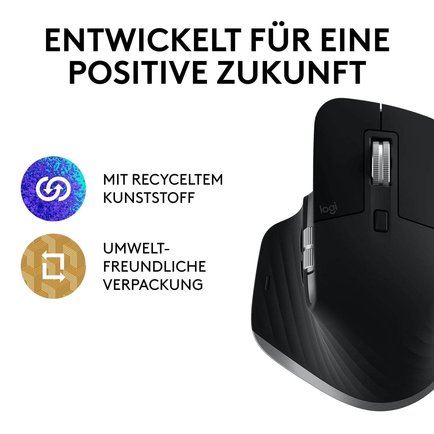 Logitech MX Master 3S for Mac - Wireless Bluetooth mouse with ultra-fast scrolling, Ergo, 8K DPI, Glass Tracking, Quiet Clicks, USB-C, Apple, iPad - Space Grey, Black