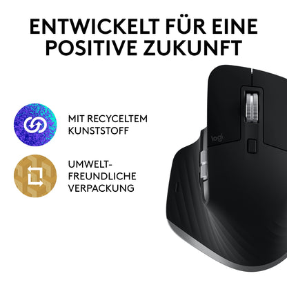 Logitech MX Master 3S for Mac - Wireless Bluetooth mouse with ultra-fast scrolling, Ergo, 8K DPI, Glass Tracking, Quiet Clicks, USB-C, Apple, iPad - Space Grey, Black