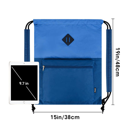 WANDF Drawstring Backpack, Sports Gym Bag with Wet Pocket, Water-Resistant Drawstring, Cinch Bag for Men and Women (Blue with Shoulder Padding)
