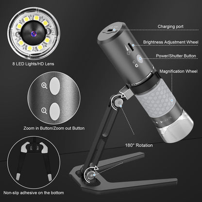 Ninyoon 4K WiFi Microscope Upgraded Stand for iPhone Android PC, 50-1000X USB Digital Microscope Wireless HD Endoscope Camera for All Mobile Phones iPad Android Tablet Windows Mac Chrome Linux