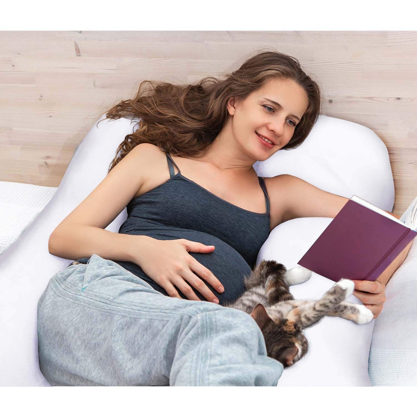 SMOOTHY Pregnancy Pillow, Side Sleeper Pillow, Support Pillow, Baby Pillow & Nursing Pillow in U-shape with removable & washable cover made of 100% cotton (Junior XL, 120 x 70 cm, White)