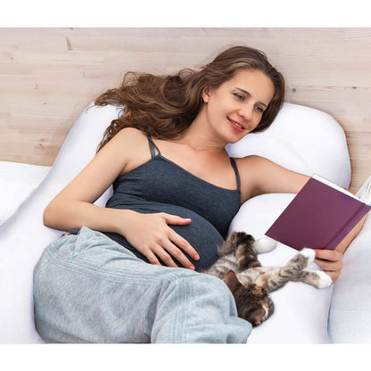 SMOOTHY Pregnancy Pillow, Side Sleeper Pillow, Support Pillow, Baby Pillow & Nursing Pillow in U-shape with removable & washable cover made of 100% cotton (Junior XL, 120 x 70 cm, White)
