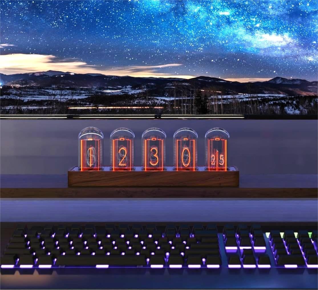 ClocTeck LED Nixie Clock, Digital Nixie Tube Clock, Nixie Tube Clock, Syncs with WiFi, Alarm and 12/24-hour display, no assembly required - A retro gift for friends.