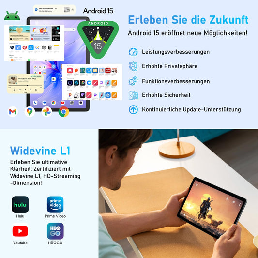 Blackview Tablet Android 15 Tab60 WiFi 10-inch tablet, 12GB(4+8) RAM + 128GB ROM (2TB TF), Gaming Tablets Octa Core WiFi 6, 1280 x 800 HD, 5100mAh Battery, Widevine L1 Type C, Dual Camera, Face ID, PC