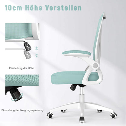 naspaluro office chair with adjustable armrests, ergonomic desk chair with mesh back, lumbar support, height adjustable, padded seat cushion, 360° swivel chair, green