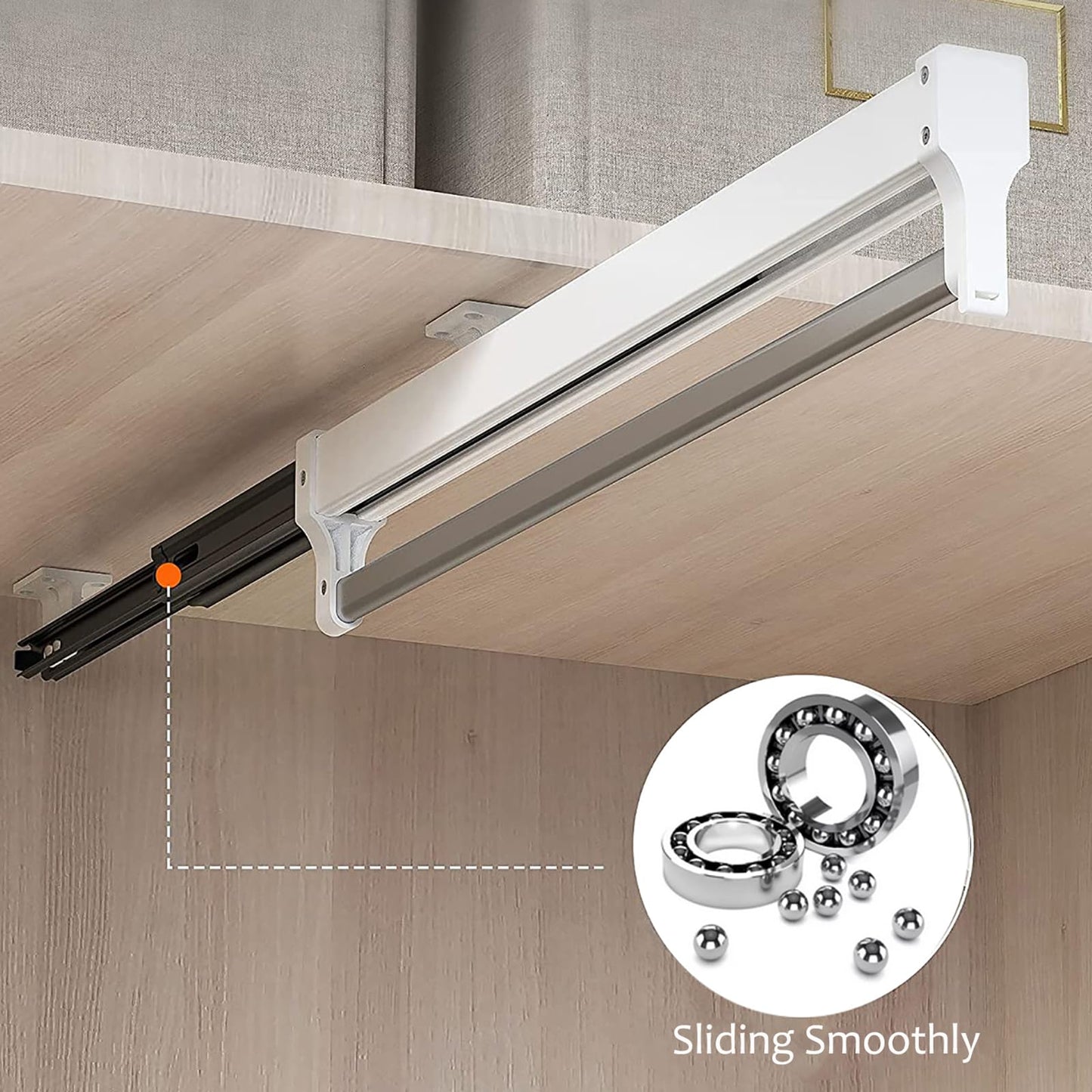 Retractable clothes rail for pulling out hangers, adjustable wardrobe telescopic pole clothes rail 292mm white