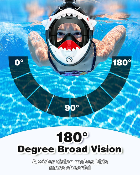 Urmax's snorkel mask for kids, 180° panoramic view, full face mask, safe breathing, diving mask, anti-fog and leak-proof, suitable for children, gift.