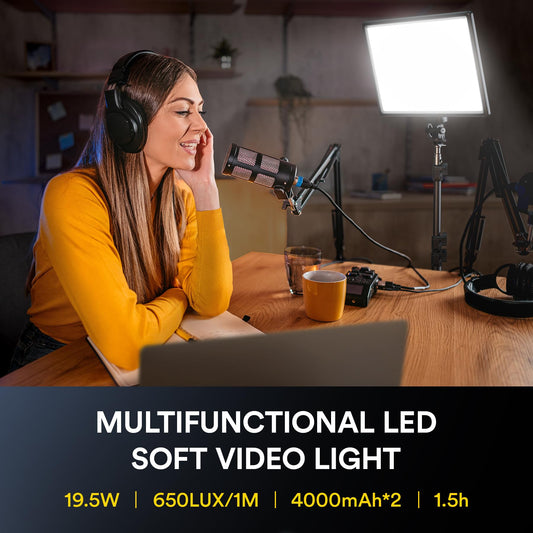 RaLeno LED video light, dimmable 3200-5600k CRI95+ with LCD display Built-in 8000mAh battery Video light for table close-up shots/video conference lighting/game streaming/YouTube photography.