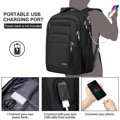 Liokesa backpack for men, 15.6 inch laptop backpack for men, school backpack for teenage boys with USB charging port for business work backpack, for college travel, work, school, black