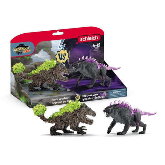 Creepy Eldrador Creatures | Shadow Lynx vs. Rock Crusher 70827 | schleich Eldrador set with crystal elements | imaginative toy | monster action figures for kids 7+ | 2 pieces