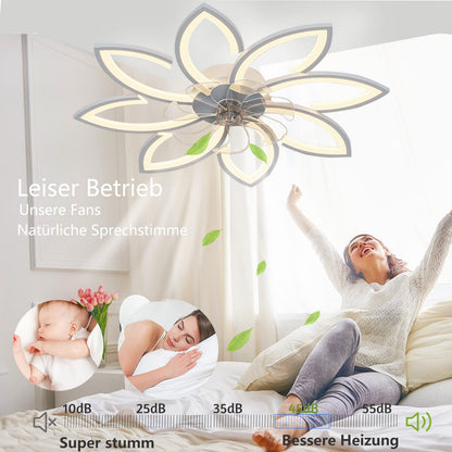 Wildcat Ceiling Fan with Light Quiet Modern LED with Remote Control Timer Flower Design Fan Ceiling Light for Bedroom Kitchen
