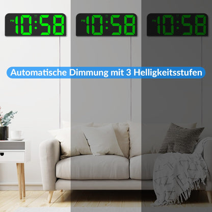 U-picks digital wall clock with adapter & remote, LED digital clock with large numbers display, adjustable brightness, three alarm sets. Digital wall clock desk clock for home - black.