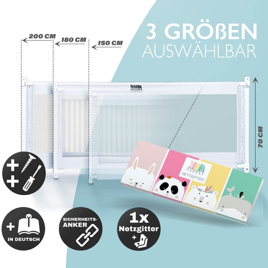 Kids Supply Bed Rail - Safe and adjustable height bed guardrail [70-90cm] - Bed rail for children's bed and parent's bed [One side] (180 x 80 cm)