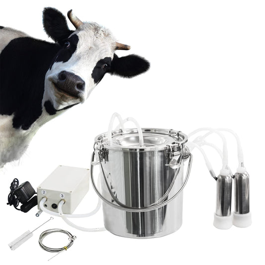Automatic pulsating vacuum pump for milking 3.7L, portable electric milking machine for cows, goats, sheep, milking set for cattle, made of stainless steel, with vacuum milk bucket 7L for cows.