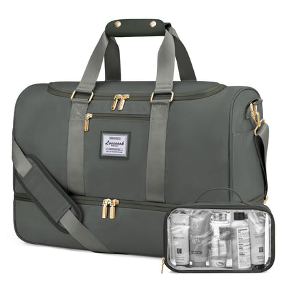 LOVEVOOK sports bag for women, weekender travel bag with toiletry bag, shoe compartment & wet pocket, waterproof beach bag swim bag sauna bag, carry-on bag for sports vacation, green