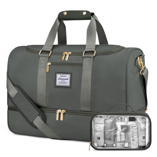 LOVEVOOK sports bag for women, weekender travel bag with toiletry bag, shoe compartment & wet pocket, waterproof beach bag swim bag sauna bag, carry-on bag for sports vacation, green