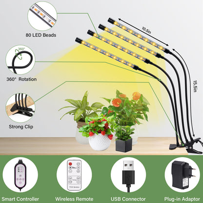 BOTIQUE Plant Light Full Spectrum LED Plant Lamp 80 LEDs LED Grow Lamp 6500K/3000K/660NM Growing Light for Timer, Remote Control, 3 Modes, 10 Levels of Brightness for Gardening