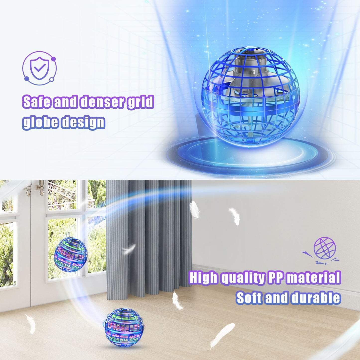XINHOME Flying Ball, Flying Ball with LED lighting, Orbi Ball Drone Flying Orb Ball Hover Toy Gifts for Boys Girls 6-12 Years Old Flying Orb Ball Toy Blue