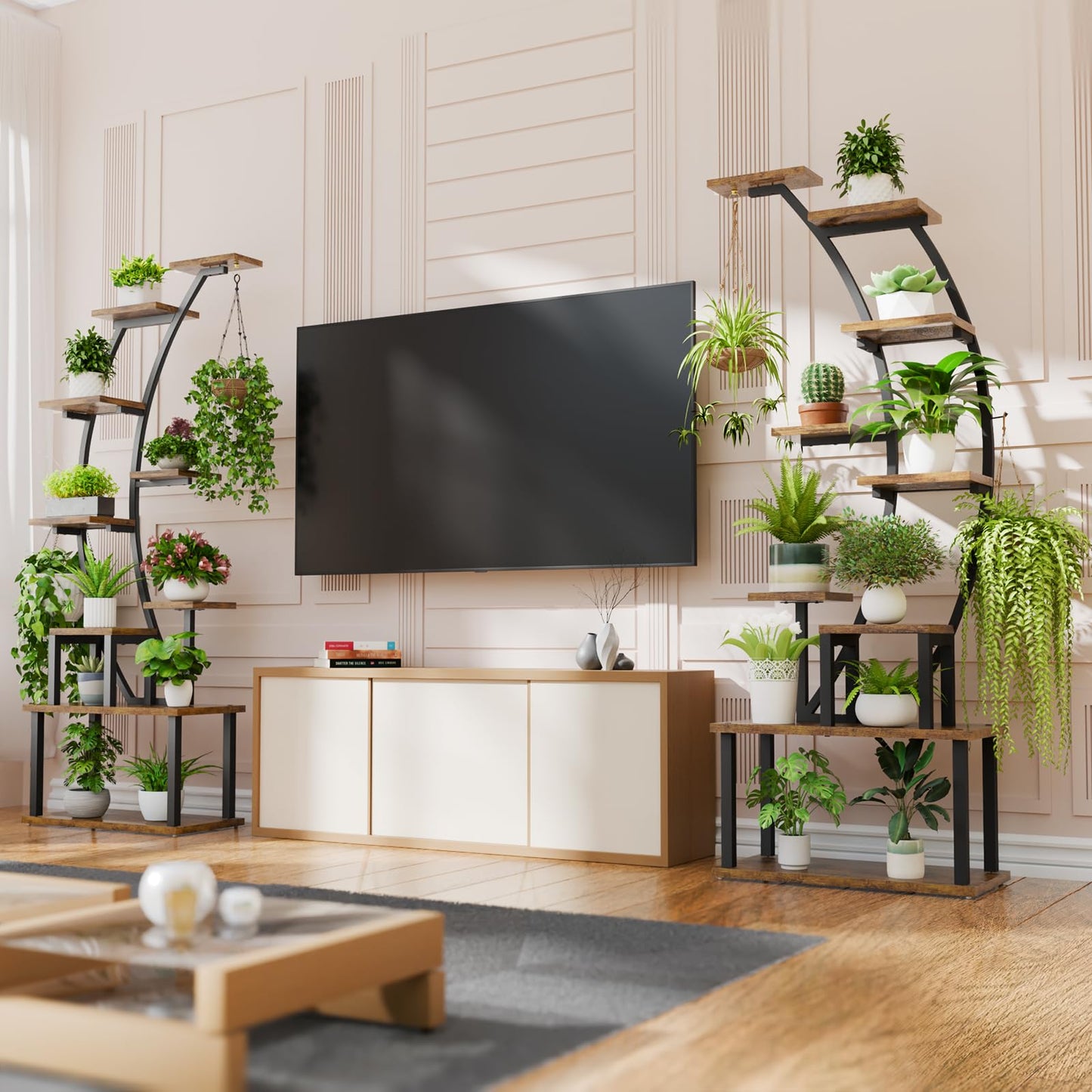 BACEKOLL Indoor Plant Stand: 9-tier metal plant shelf, 160cm tall, accommodates multiple houseplants, corner flower rack for living room, patio, metal/wood, black.