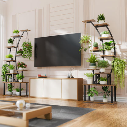 BACEKOLL Indoor Plant Stand: 9-tier metal plant shelf, 160cm tall, accommodates multiple houseplants, corner flower rack for living room, patio, metal/wood, black.
