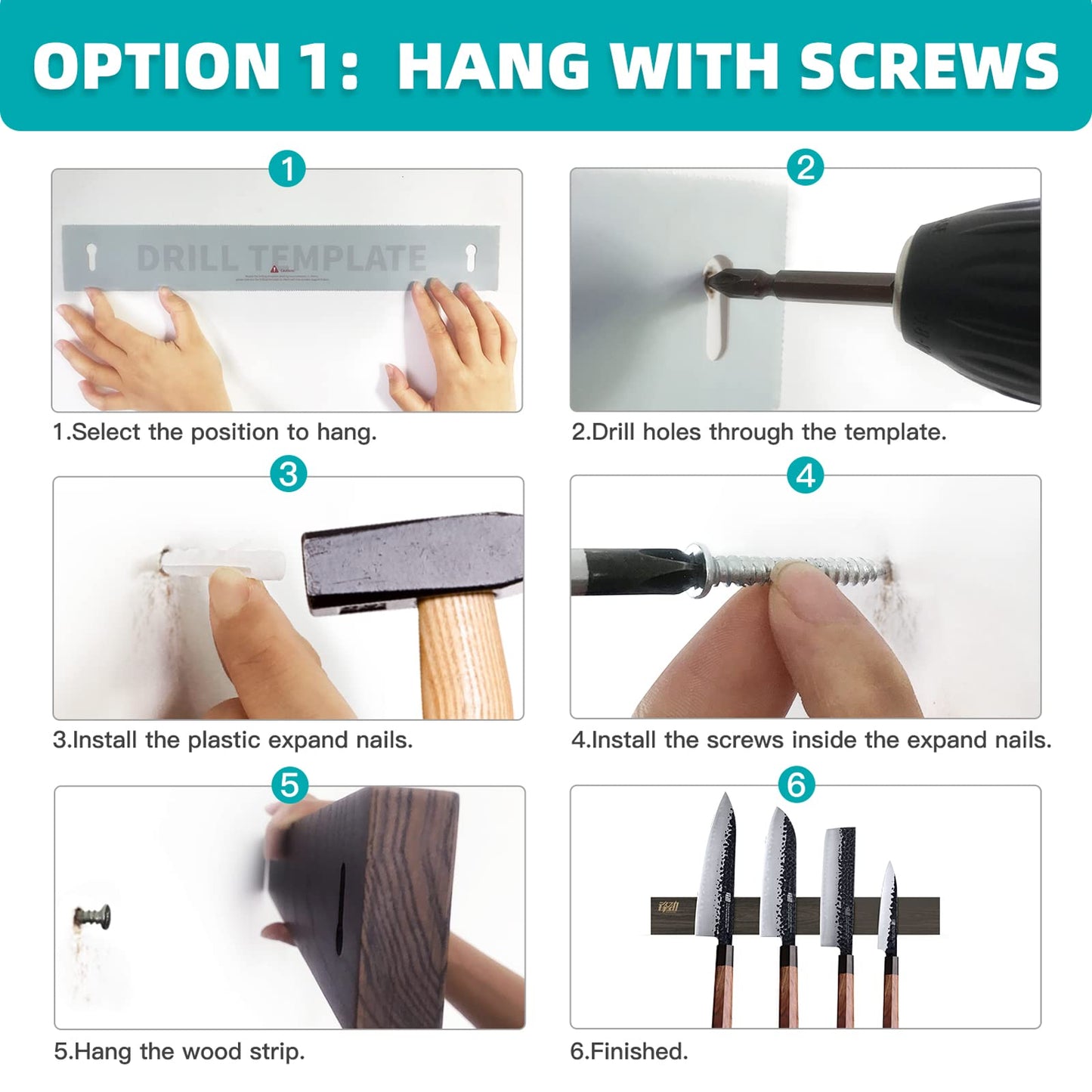 FINDKING Magnetic Knife Strip made of Ash Wood, Magnetic Kitchen Utensil Holder for Wall and Fridge, No Drilling, 30CM (Dark Brown, No Knives)