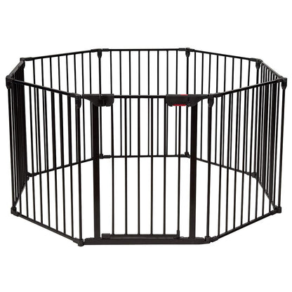 COSTWAY Baby Fireplace Safety Gate foldable, incl. 8 panels, 480 x 74 cm, playpen with safety door, fire guard with wall mounting, metal configuration gate, barrier gate (Black)
