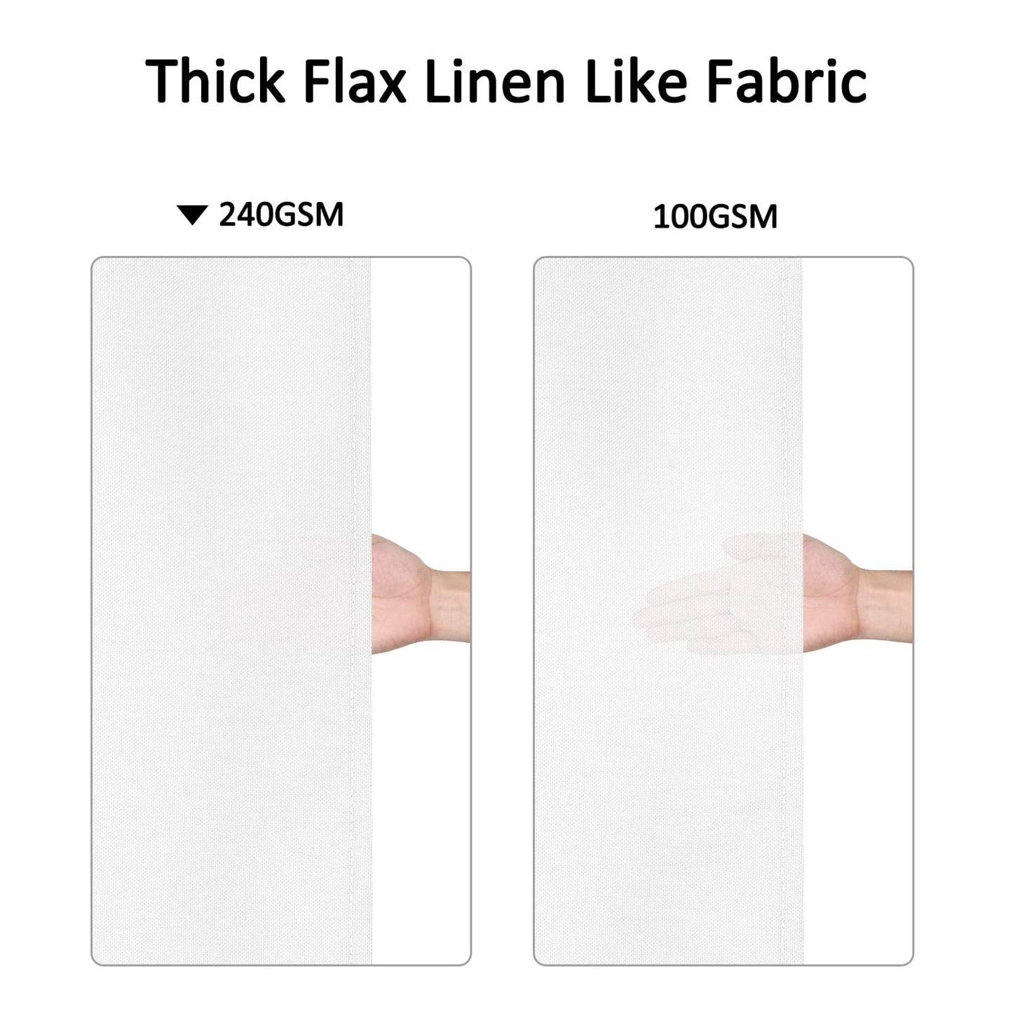 Flax Linen 240GSM Heavyweight Wide Fabric Shower Curtain for Bathroom with Hooks Hotel Luxury Washable, White, 180x213 cm.