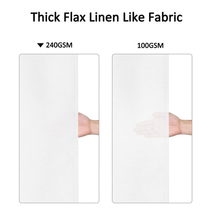 Flax Linen 240GSM Heavyweight Wide Fabric Shower Curtain for Bathroom with Hooks Hotel Luxury Washable, White, 180x213 cm.