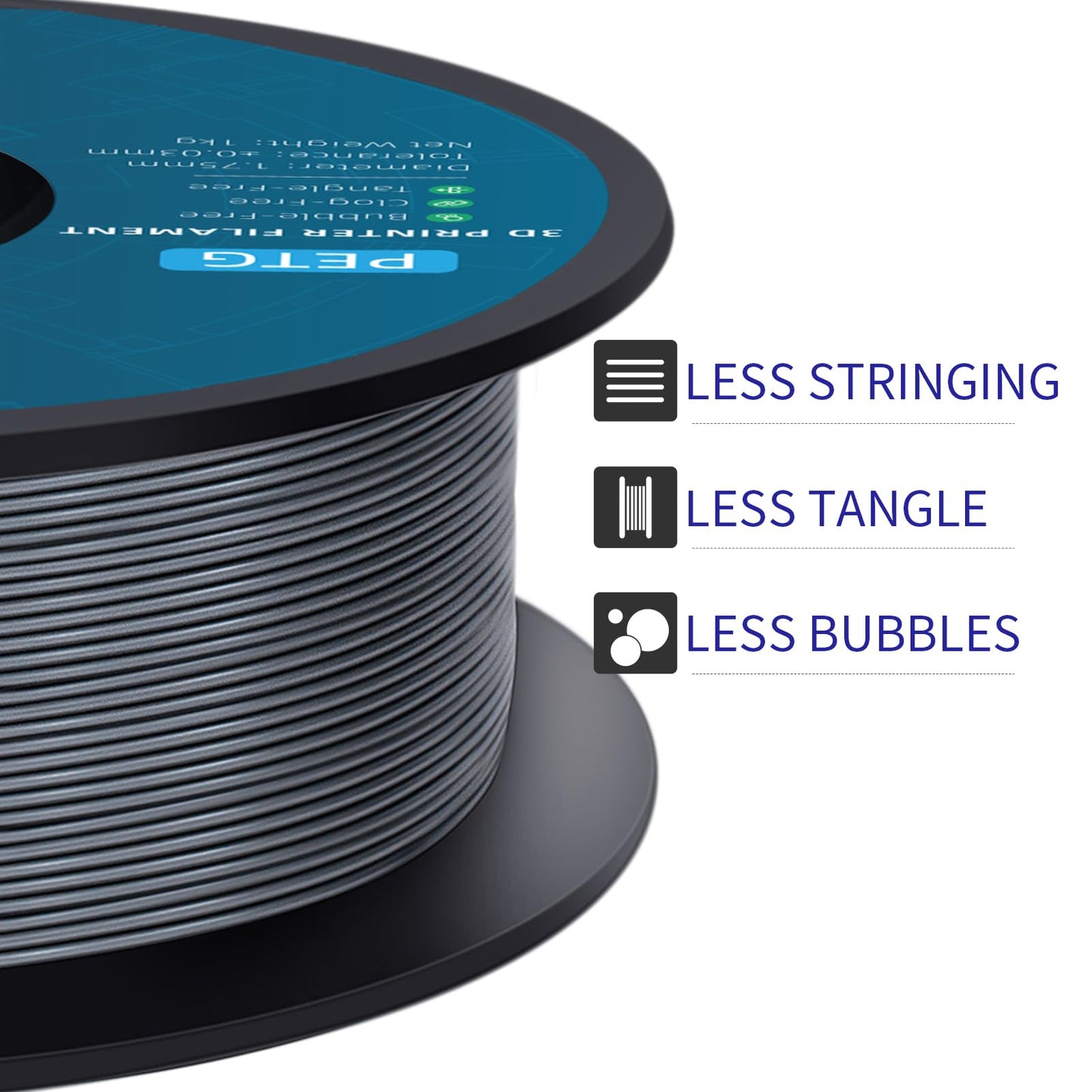GEEETECH PETG Filament 1.75 mm 1kg Spool for 3D printers, Silver