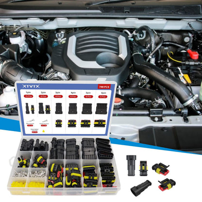 740pcs car plugs, car connectors, waterproof car plugs, waterproof plugs 12v, with crimping tool, 1/2/3/4/5/6 pin car plugs, suitable for cars, motorcycles, boats, trucks.