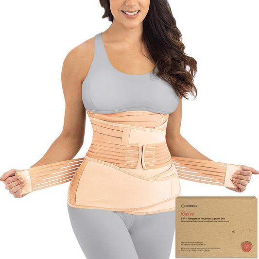 KeaBabies Revive 3 in 1 Postpartum Belt for Women - Belly Belt after Birth C-Section, Postpartum Recovery Belt, Belly Band after Birth, Pregnancy Belly Belt (Classic Ivory, XL)
