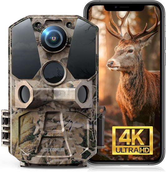 CEYOMUR Trail Camera 40MP 4K 30fps, Trail Camera Cell Phone Transfer with Motion Sensor Night Vision, Trail Camera WiFi with 120° Detection Angle 0.2s Quick Trigger IP66 Waterproof for Wildlife Monitoring