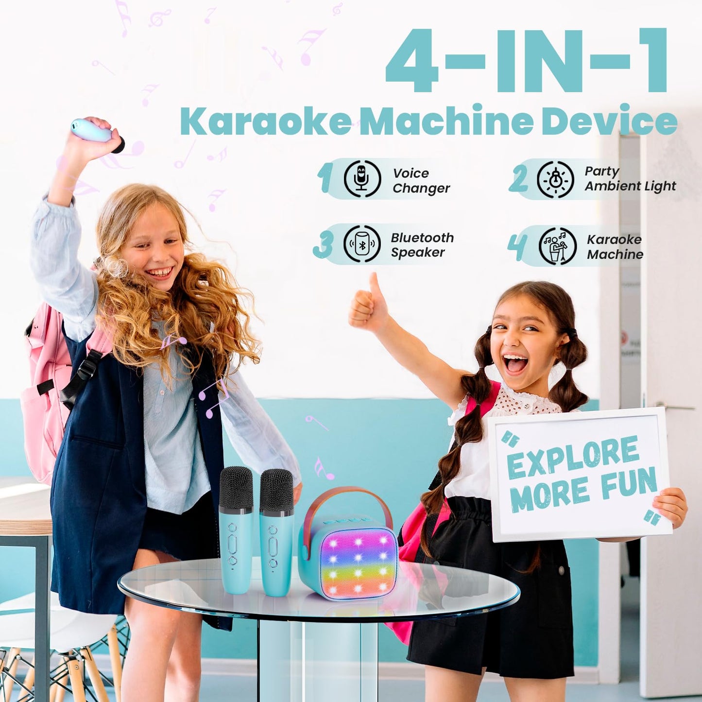 Karaoke machine with 2 microphones, [Premium Version] Wowstar Portable Bluetooth Karaoke Machine for Kids Adults with Voice Changing Effects & LED Lights Boys Girls Gifts (Blue)