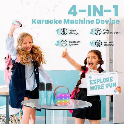 Karaoke machine with 2 microphones, [Premium Version] Wowstar Portable Bluetooth Karaoke Machine for Kids Adults with Voice Changing Effects & LED Lights Boys Girls Gifts (Blue)