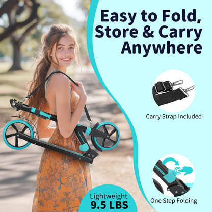 BELLEEV Big Wheel Scooter with LED Light-Up Handlebar, Deck, Adjustable Height, ABEC-9 bearings, 200mm wheels, Suspension, Carry Strap, Foldable Kick Scooter for Kids 6+, Teens, Adults.