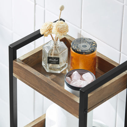 SoBuy bathroom cabinet with 3 sturdy shelves, narrow MDF bathroom cabinet, bathroom furniture commode up to 30kg capacity, freestanding wood-colored bathroom shelf for small bathrooms 28x20x74cm FRG226-F