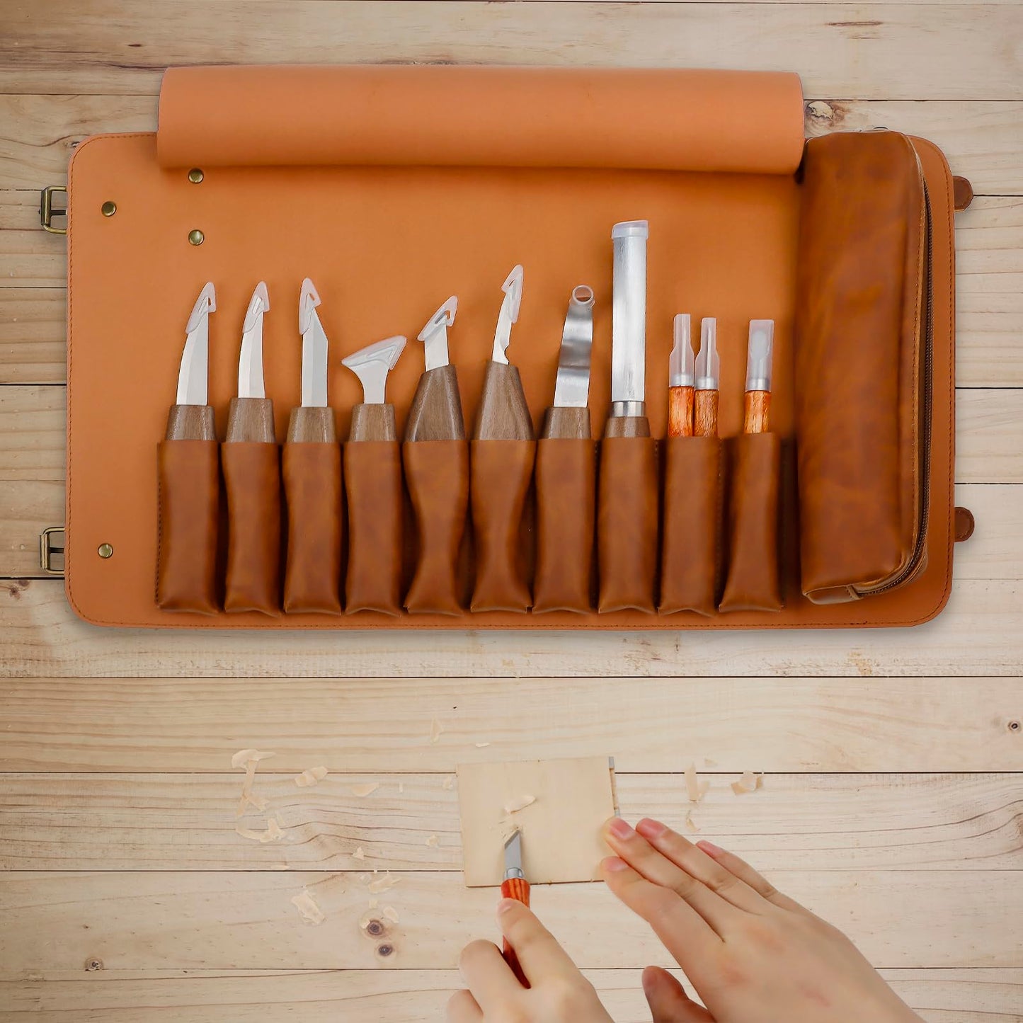 TEKCHIC Carving Knife, Deluxe Carving Tool Set, Carving Set for Beginners, Wood Carving Woodworking Tool Set with Large Leather Case