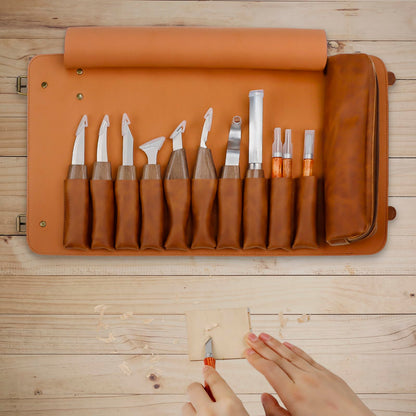 TEKCHIC Carving Knife, Deluxe Carving Tool Set, Carving Set for Beginners, Wood Carving Woodworking Tool Set with Large Leather Case