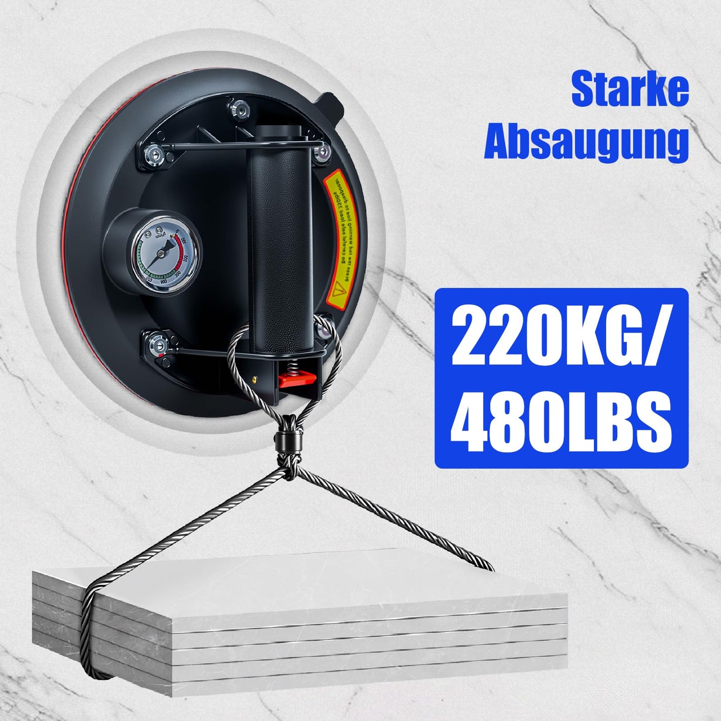 2-piece Vacuum Suction Cup Set with Manometer|Capacity Max.220KG,Vacuum Suction Cup Tile Glass Lifter with Portable Tool Box,Suction Cup for Glass,Tile,Marble