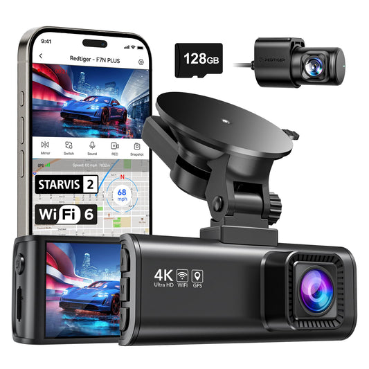 REDTIGER Dashcam for Car Front and Rear 4K/2.5K with STARVIS 2, Car Dash Cam Camera 3.18" IPS Screen, Free 128GB Card, 5.8GHz WiFi, GPS, 170° Wide Angle WDR, Supports up to 256GB Max (F7NP)